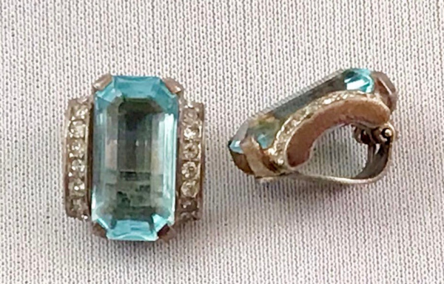 SJ4 Trifari sterling aquamarine glass earrings